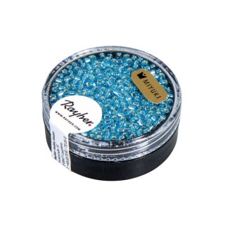 Delica-Rocailles, 2,2mm ø, mit Silbereinzug, Dose, hellblau, 6g