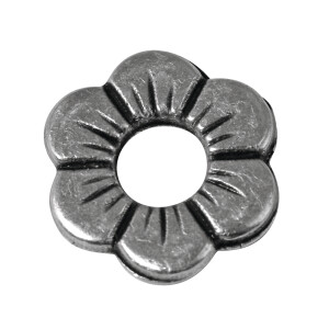 Metall-Zierelement: Blume, 12mm &oslash;, Gro&szlig;loch 4mm &oslash;, lose, altsilber