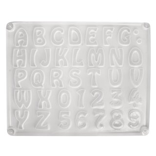 Gießform: Buchstaben/Zahlen, 37 Motive, ca.2-3cm, Größe: 23,2x18,3cm