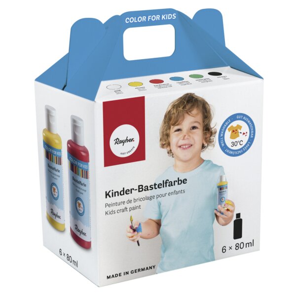 Set-Kinder-Bastelfarbe, 6 x 80ml, verschiedene Farben, Box 480ml