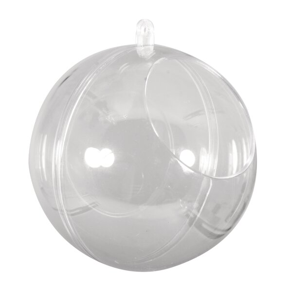 Plastik-Kugel, 2tlg., 10cm ø, mit Ausschnitt ø6cm, kristall