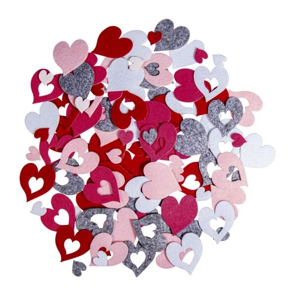 Filz Motive Herz Mix selbstklebend, 1,7+4cm, SB-Btl....