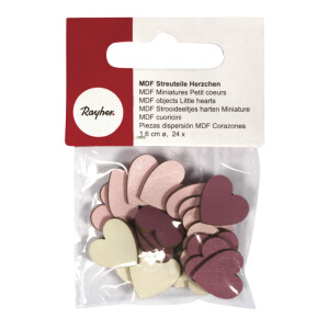 MDF Streuteile Herzchen, 1,6cm &oslash;, 3 Farben, SB-Btl 24St&uuml;ck