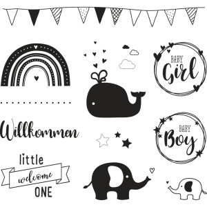 Clear Stamps Willkommen Baby, 102,5x97mm, 12 Motive,...