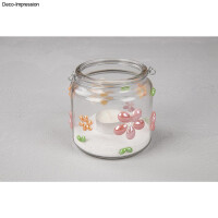 Glas Gefäß mit Henkel, 10cm ø, Höhe:10cm,øoben:7,5cm(Öffnung)