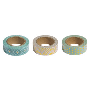 Washi Tape Set Mint/Gold Foil, 15mm, 3 Designs á...