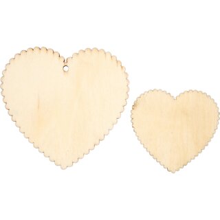 Herzen aus Holzfurnier, 12 Stück in 2 Größen sortiert