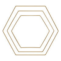 Metallringe Hexagon sortiert, je 1x20cm, 25cm, 30cm, Box 3Stück, gold