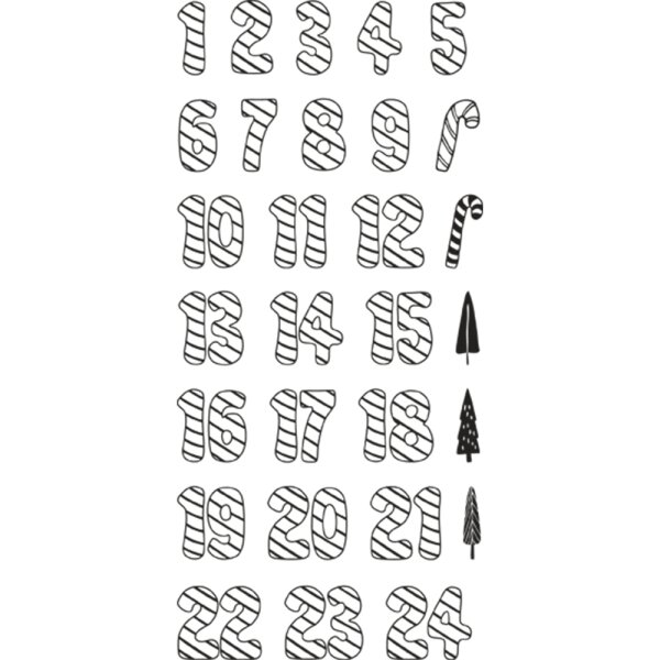 Clear Stamps - Zahlen 1-24 Zuckerstange, 97x205mm, 29 Motive, SB-Btl