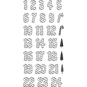 Clear Stamps - Zahlen 1-24 Zuckerstange, 97x205mm, 29 Motive, SB-Btl. 1Bogen