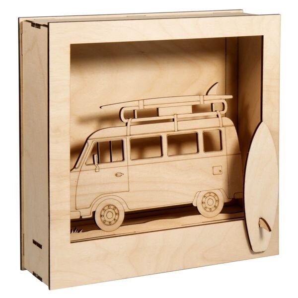 Holz Bausatz Campingbus, FSC Mix Credit, 24x24x6,5cm, 13-tlg. , Box 1Set, natur