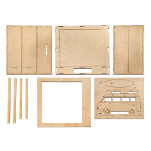 Holz Bausatz Campingbus, FSC Mix Credit, 24x24x6,5cm, 13-tlg. , Box 1Set, natur