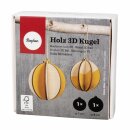 Holz 3D Kugel, FSC Mix Credit, 7+8cm ø, m. Kordel, 8-tlg., Box 2Stück, natur