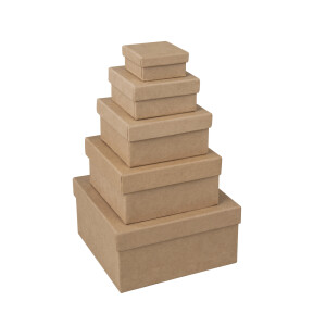 Pappmach&eacute; Boxen Set, FSC Recycled 100%, 5x5-14x14cm, quadratisch, 5-tlg.