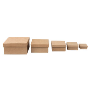 Pappmach&eacute; Boxen Set, FSC Recycled 100%, 5x5-14x14cm, quadratisch, 5-tlg.