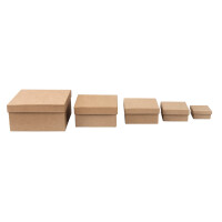 Pappmaché Boxen Set, FSC Recycled 100%, 5x5-14x14cm, quadratisch, 5-tlg.