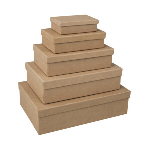 Pappmach&eacute; Boxen Set, FSC Recycled 100%, 10x7-26x17cm, rechteckig, 5-tlg.