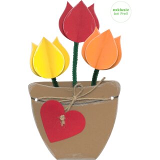 Bastelset Muttertagskarte Blumentopf vorgedruckt, 5 Stück