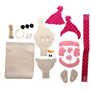Bastelset S&auml;ckchen Schneemann pink, ca. 14 cm