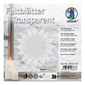 Faltbl&auml;tter aus Transparentpapier, 14 x 14 cm, 100 Blatt Wei&szlig;