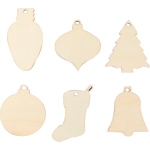 Weihnachtsschmuck aus Holz, 90 Stück