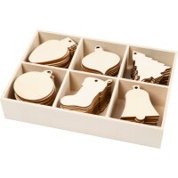 Weihnachtsschmuck aus Holz, 90 Stück
