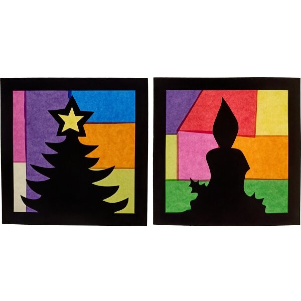 Bastelset Fensterbild Scherenschnitt Kerze und Weihnachtsbaum vorgestanzt von Prell, 8er Set