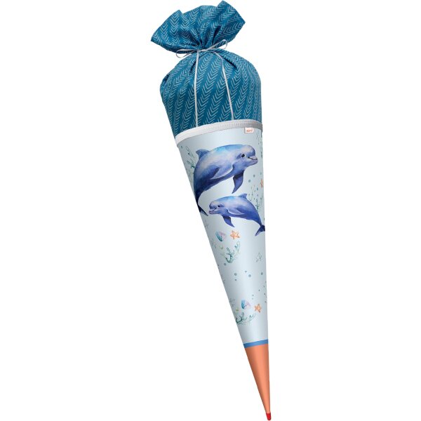 Motivschultüte Delfin Duo, mit Stoffverschluss rund von Roth, inkl. Schulstarterpaket GRATIS