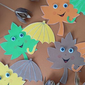 Bastelset Herbstbl&auml;tter mit Regenschirm von Prell, 8 St&uuml;ck