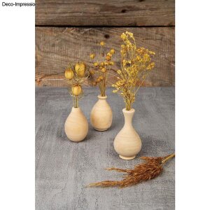 Holz Deko Vase, mini, 4,8-6,4cm, sortiert, PVC-Box 3St&uuml;ck, natur