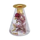 Glasvase m. Trockenblumen + Kerzenhalter, ø 8x12,5cm, konisch, f. Stabkerze
