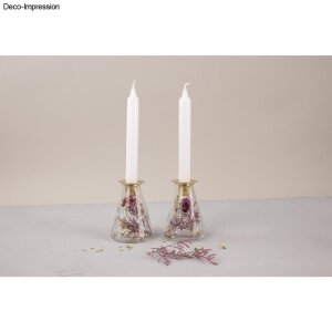 Glasvase m. Trockenblumen + Kerzenhalter, ø 8x12,5cm, konisch, f. Stabkerze