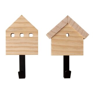 Holz Wandhaken Haus, FSC 100%, 12,8cm, sortiert, Box 2Stück