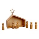 Holz Krippe mit Figuren, FSC 100%, 22x5,6x21,5cm, 9tlg., Box 1Set, natur