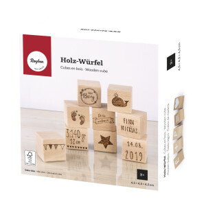 Holz Würfel, FSC 100%, 4,5x4,5x4,5cm, Box 9Stück, natur