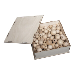 Rohholzkugeln Sammelbox, FSC Mix Credit, 222 Holzkugeln, 8 versch.Gr&ouml;&szlig;en