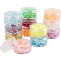 Modelliermasse Glitter Clay verschieden sortiert, 12x 5 ml. Leider bereits ausverkauft.