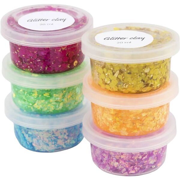 Modelliermasse Glitter Clay verschieden sortiert, 6x 20 ml