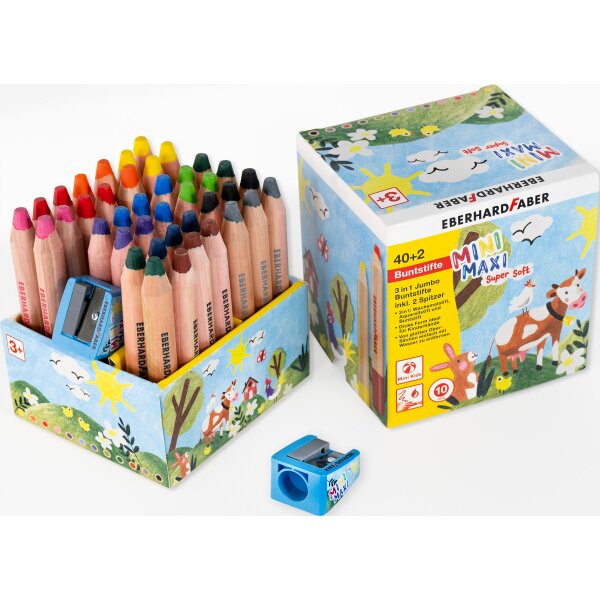 Jumbo Buntstifte MiniMaxi 3in1, 40 Stifte inkl. 2 Spitzer