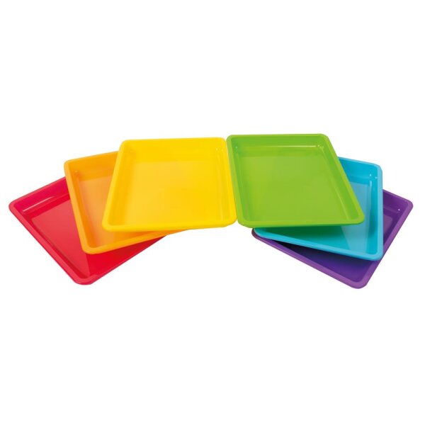Tablett farbig sortiert, 28 x 22 x 3 cm, 12 Stück. Lieferbar voraussichtlich ab KW 31