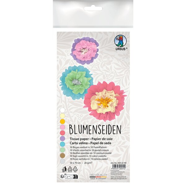 Blumenseidenpapier pastell, 10 Bogen in 10 Farben