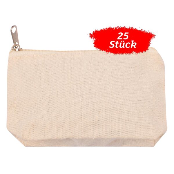 Ziptasche aus Baumwolle, 12 x 8 cm, 25 Stück