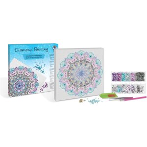 Bastelset Diamond Painting Diamanten Mandala 12, t&uuml;rkis/lila/anthrazit