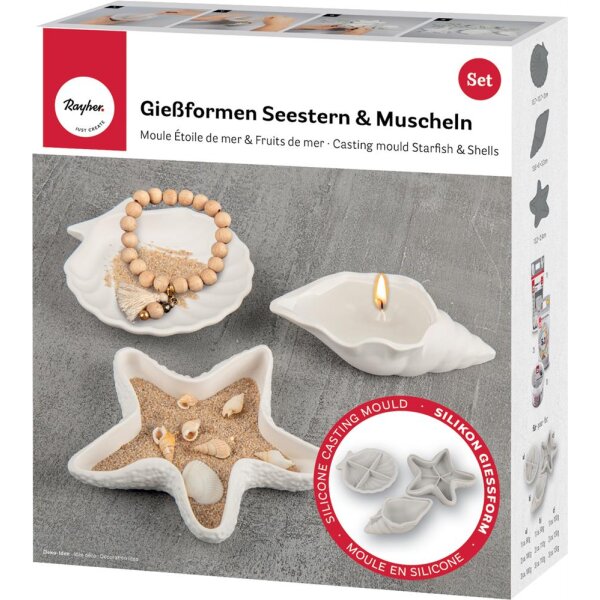 Set Silikongießformen Seestern + Muscheln, 3tlg.