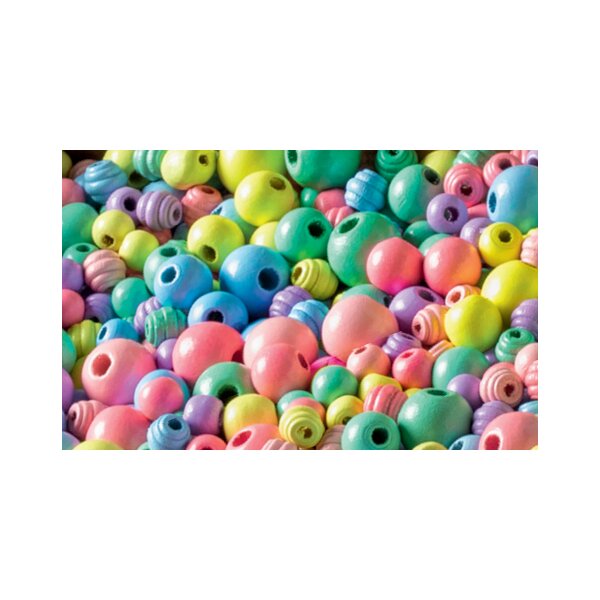 Jumbo Mix Holzperlen Pastell, 6 Farben, Ø 10 – 18 mm, 1 kg