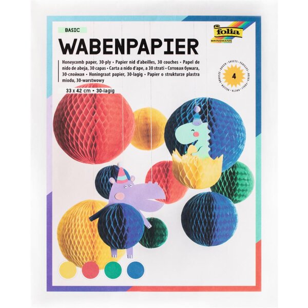 Wabenpapier 33 x 42 cm, 4 Blatt sortiert Basic