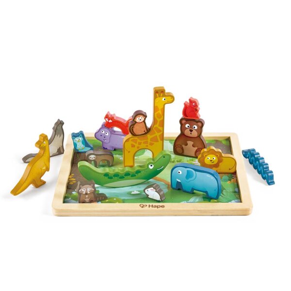 Puzzle Tierreich mit 16 Tieren aus Holz