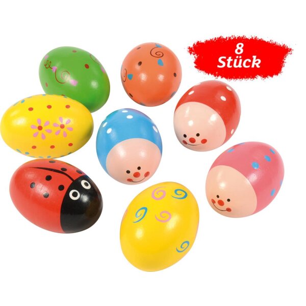 Rassel Eier mit Motiv, 8er Set