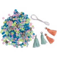 Heishi Perlen Set aus Polymer Ton blaugrün hell