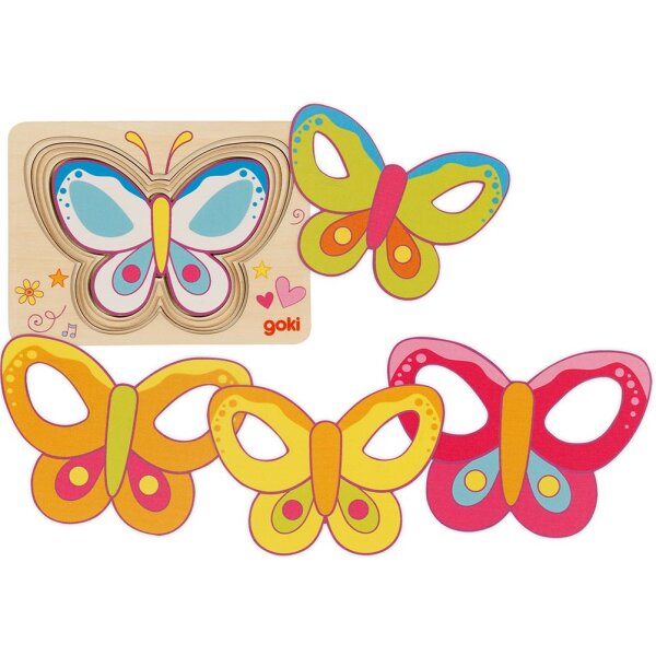 Schichtenpuzzle Schmetterling aus Holz, 5tlg., voraussichtlich ab Juni lieferbar